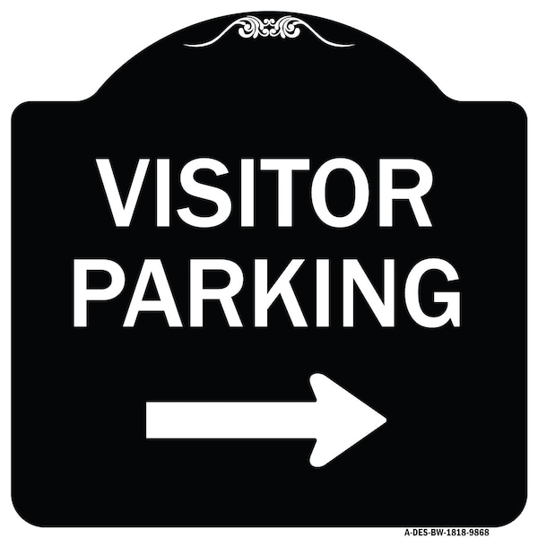 Designer Series-Visitor-parking Right, Black & White Heavy-Gauge Aluminum, 18" x 18", BW-1818-9868